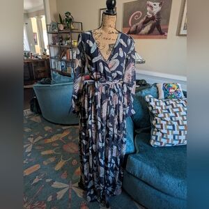 Fashion Nova Navy Floral Long Sleeve Dress